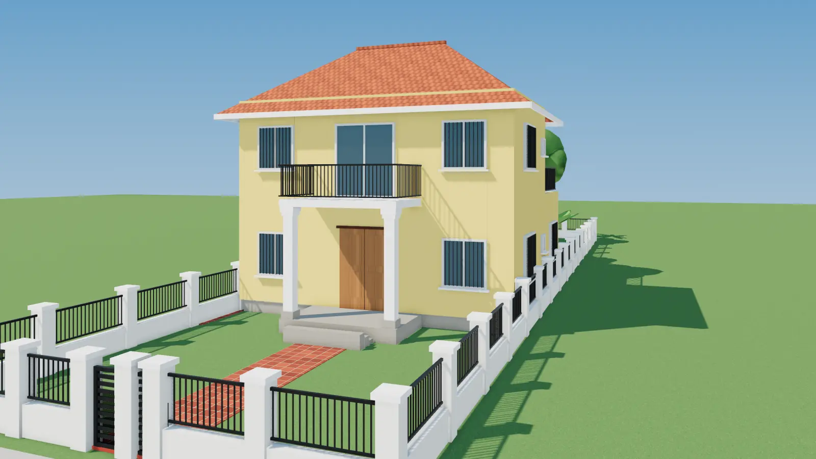 Phối cảnh 3D biệt thự vườn 2 tầng mái Thái có ao