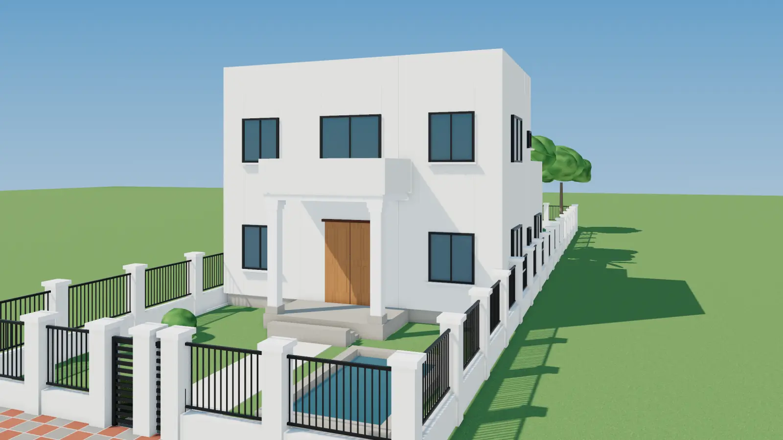 Phối cảnh 3D biệt thự hiện đại 2 tầng có hồ cá