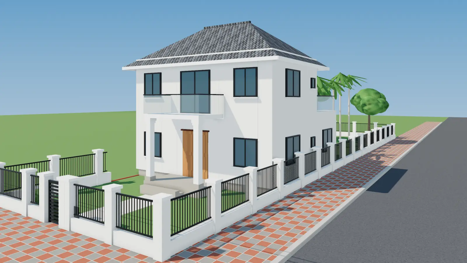 Phối cảnh 3D biệt thự vườn lô góc 2 mặt tiền