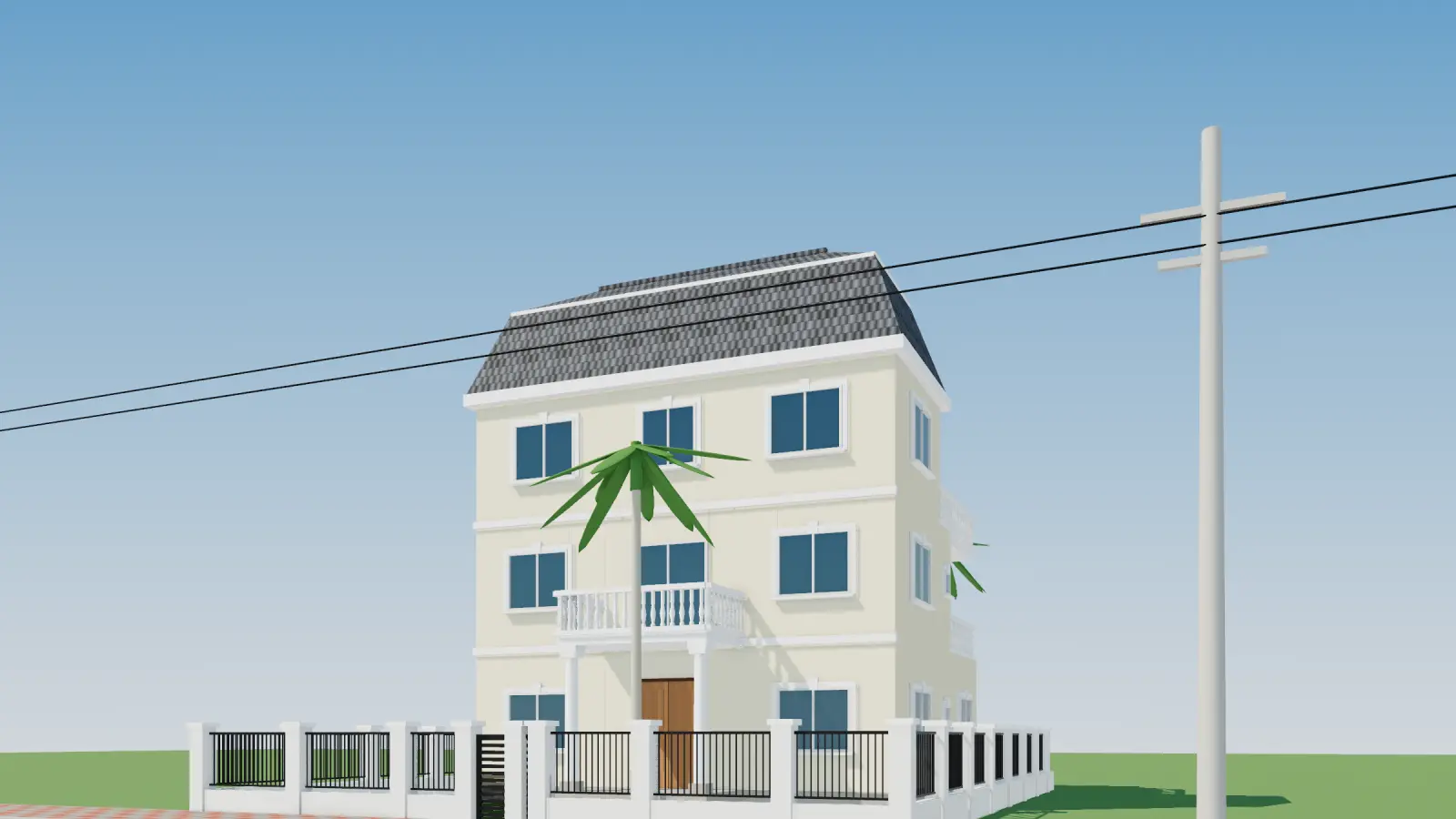 Phối cảnh 3D biệt thự tân cổ điển 3 tầng mái Mansard