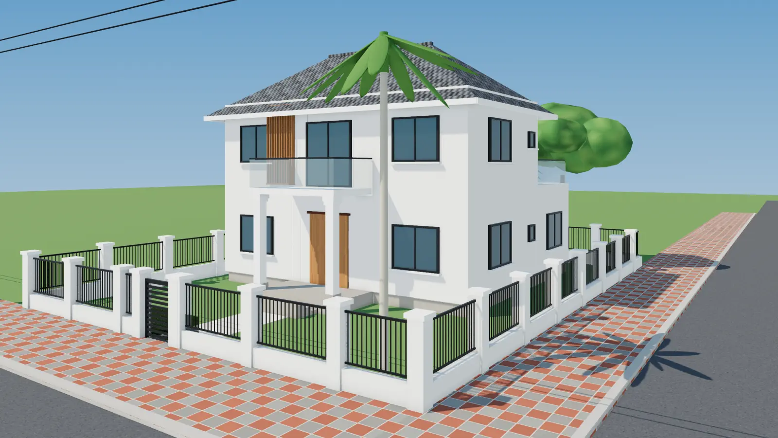 Phối cảnh 3D biệt thự lô góc 2 tầng