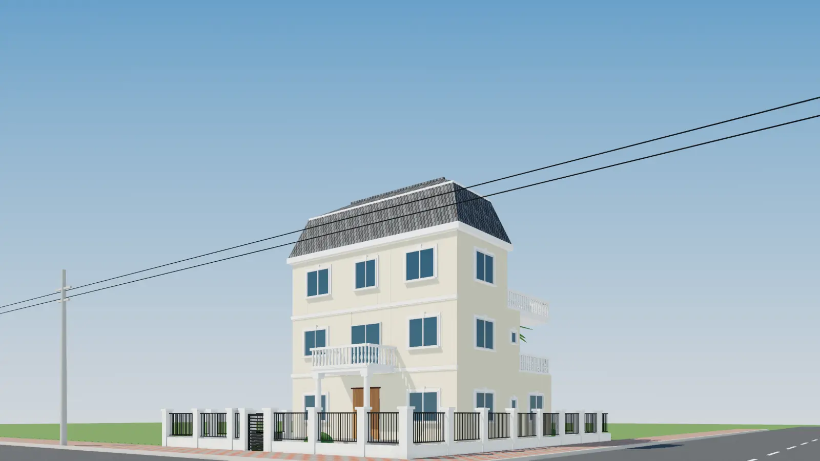 Phối cảnh 3D biệt thự lô góc 3 tầng tân cổ điển