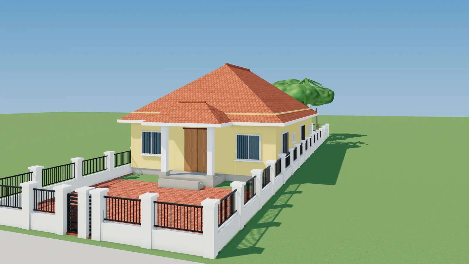 Phối cảnh 3D nhà cấp 4 mái Thái 4 phòng ngủ