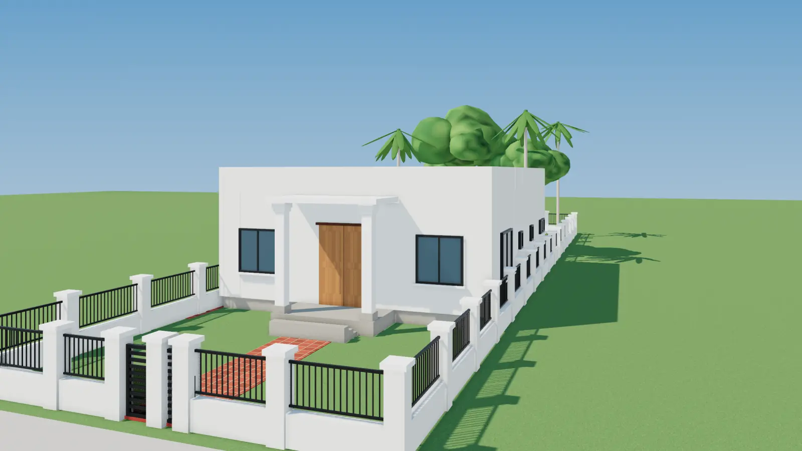 Phối cảnh 3D nhà cấp 4 mái bằng hiện đại