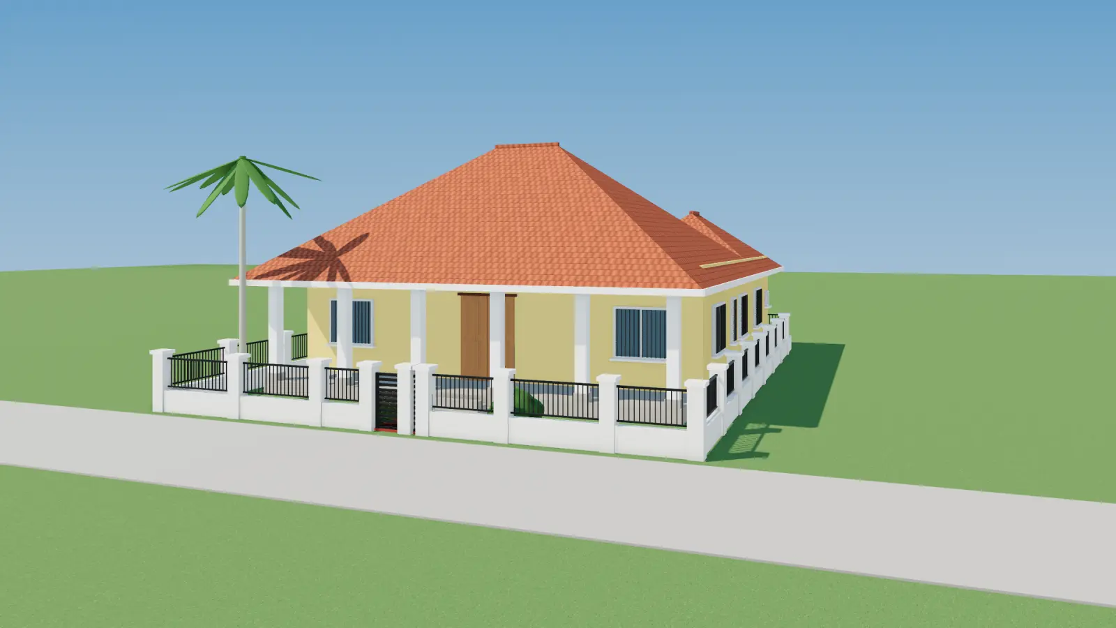 Phối cảnh 3D nhà cấp 4 chữ L mái Thái