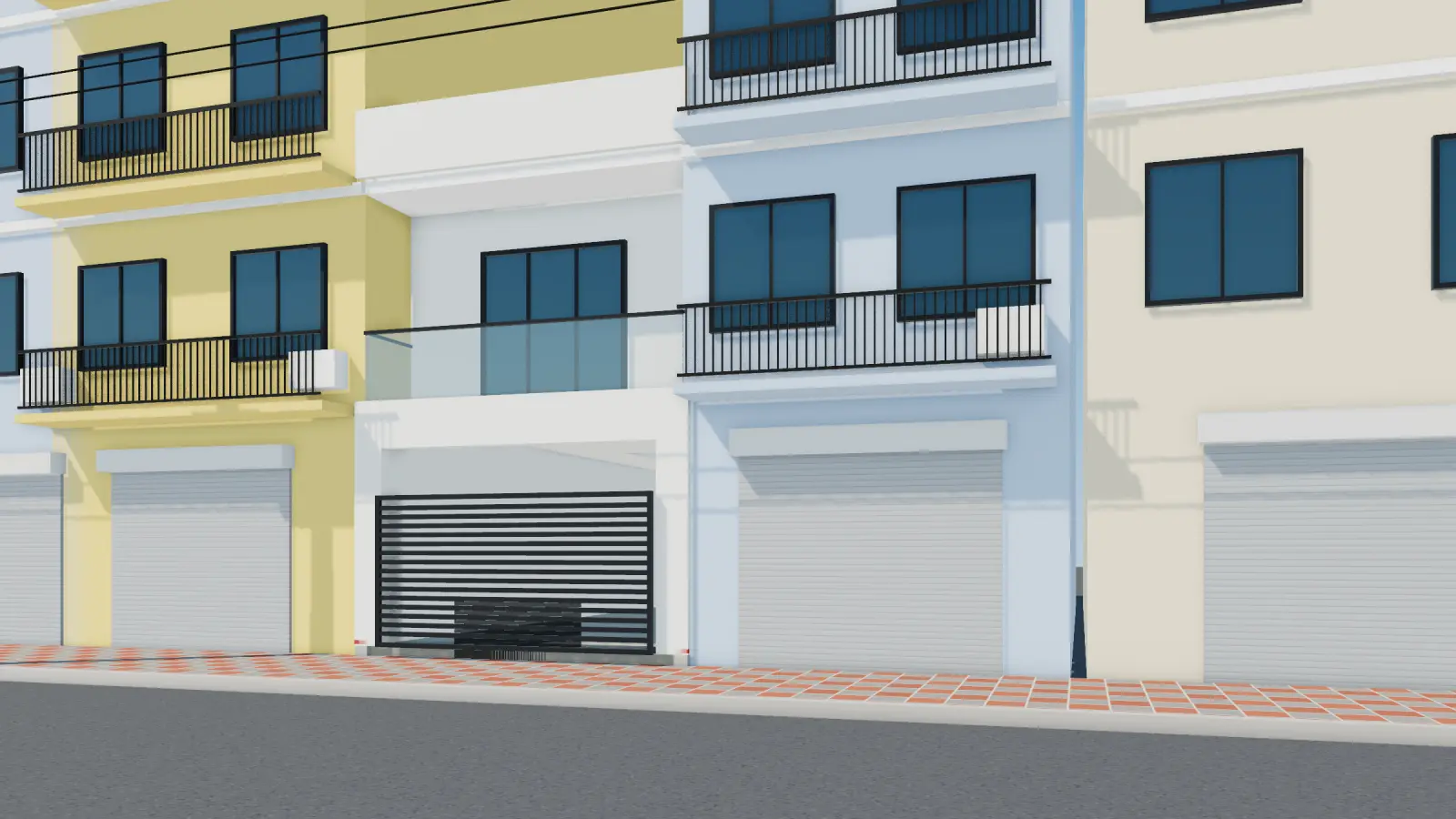 Phối cảnh 3D nhà phố 2 tầng mái bằng