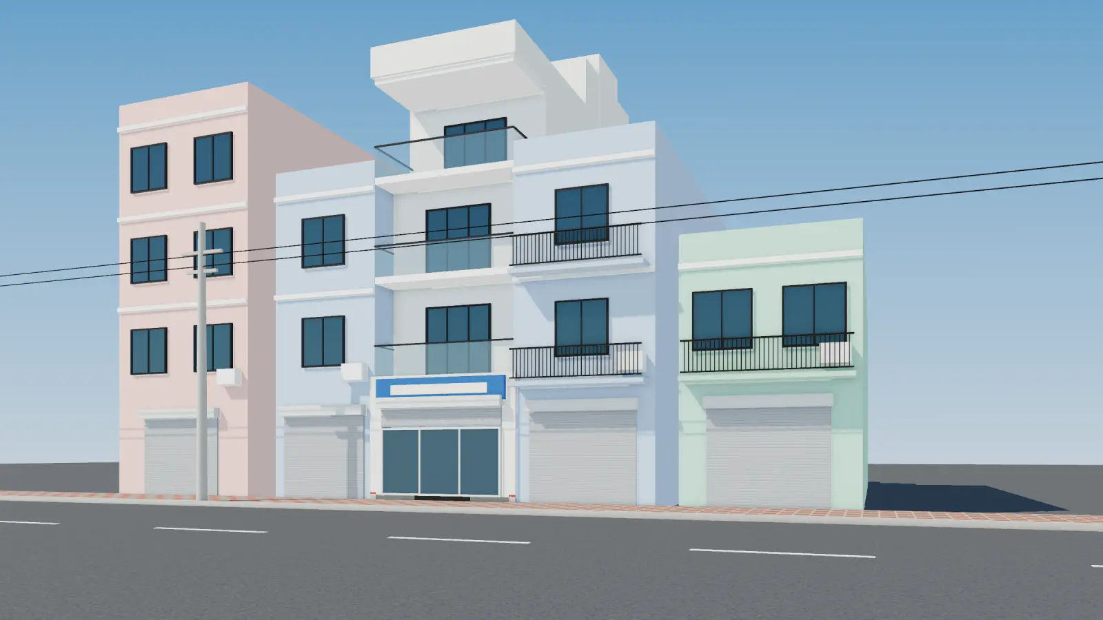 Phối cảnh 3D nhà phố 4 tầng kinh doanh tầng trệt