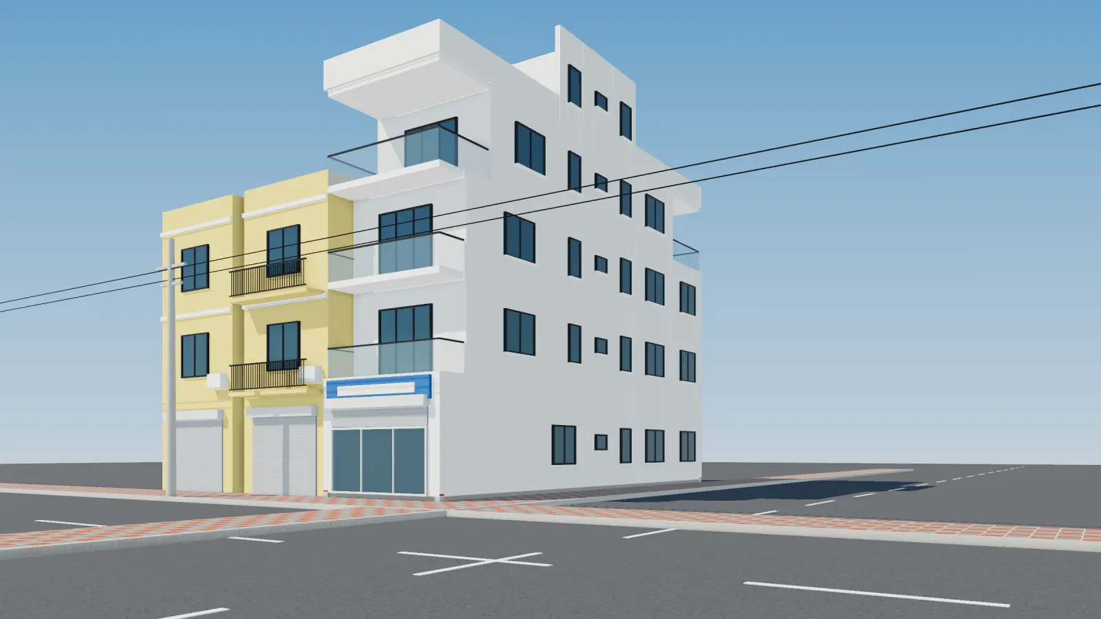 Phối cảnh 3D nhà phố lô góc 4 tầng kinh doanh