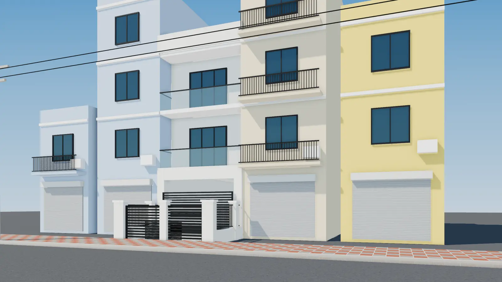 Phối cảnh 3D nhà phố liền kề 3 tầng có sân trước