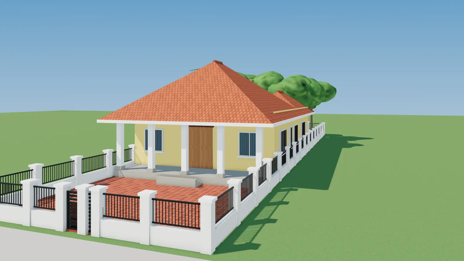 Phối cảnh 3D nhà vườn chữ L 1 tầng