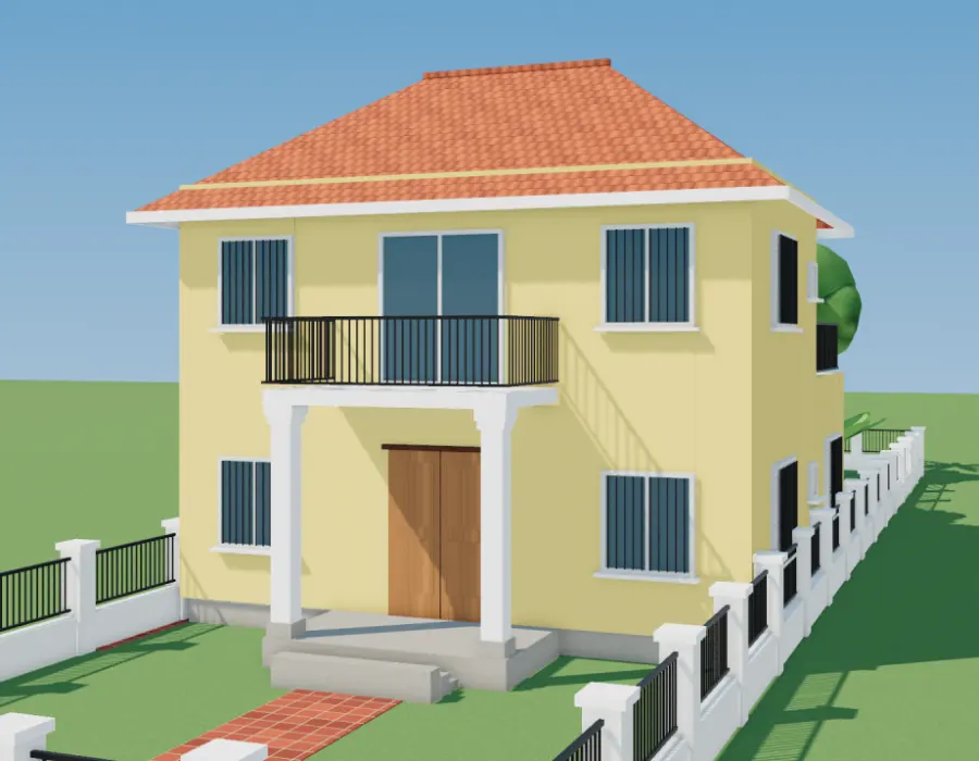 Phối cảnh 3D biệt thự vườn 2 tầng mái Thái có ao