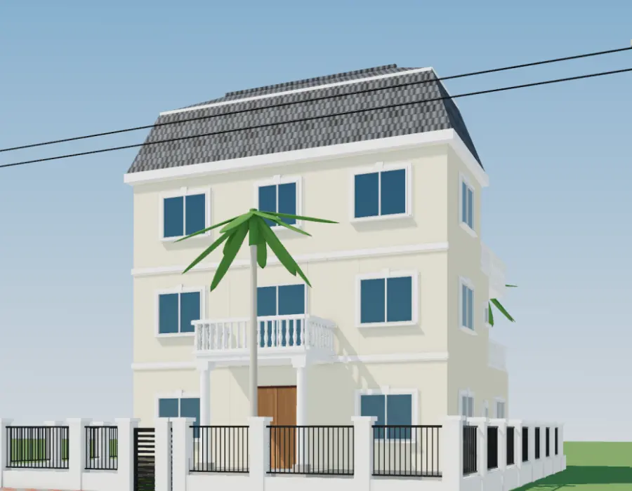 Phối cảnh 3D biệt thự tân cổ điển 3 tầng mái Mansard