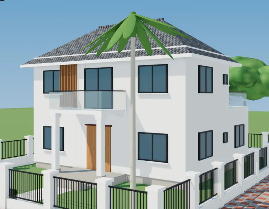 Phối cảnh 3D biệt thự lô góc 2 tầng