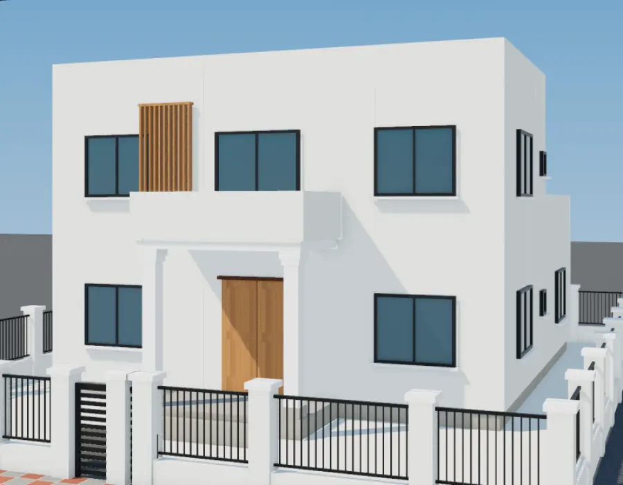 Phối cảnh 3D biệt thự mini 2 tầng sân lát đá, không sân vườn