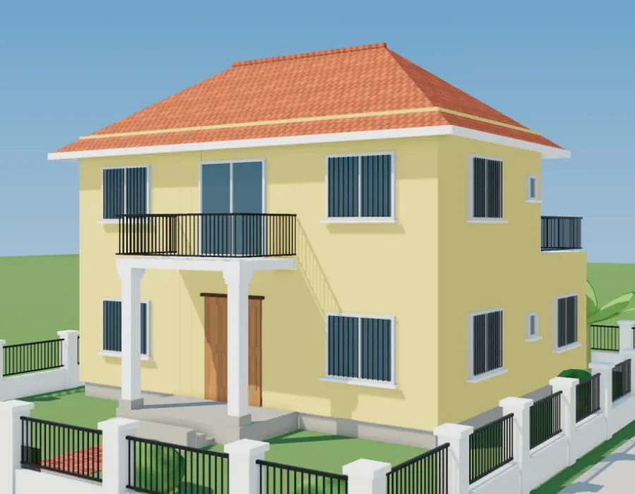 Phối cảnh 3D nhà 2 tầng mái Thái lô góc ở quê