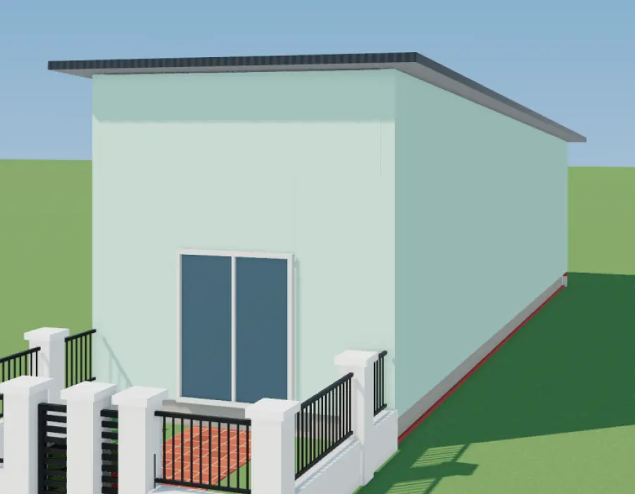 Phối cảnh 3D nhà ống cấp 4 mái tôn 2 phòng ngủ