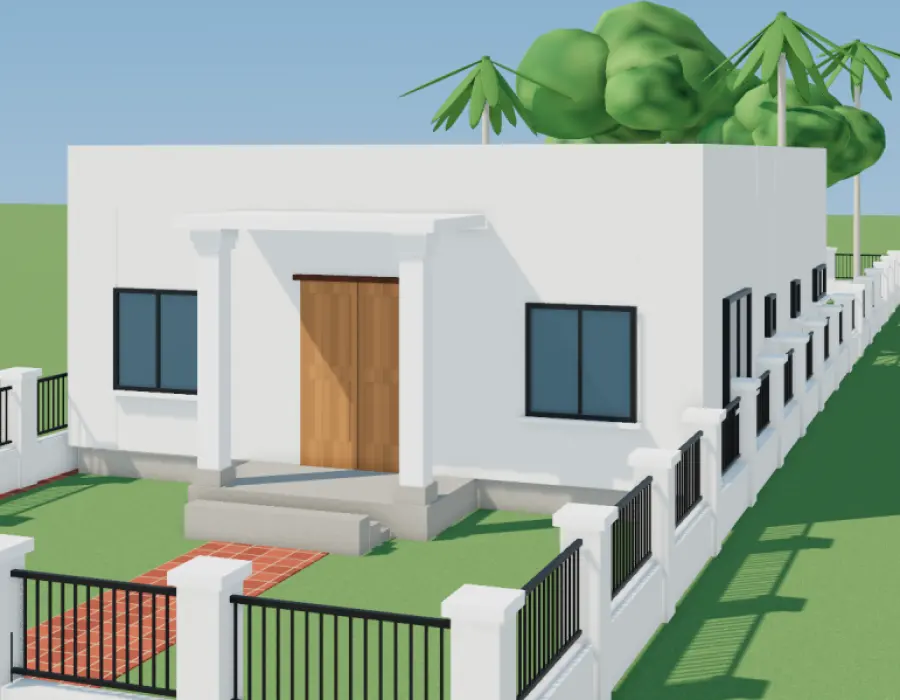 Phối cảnh 3D nhà cấp 4 mái bằng hiện đại
