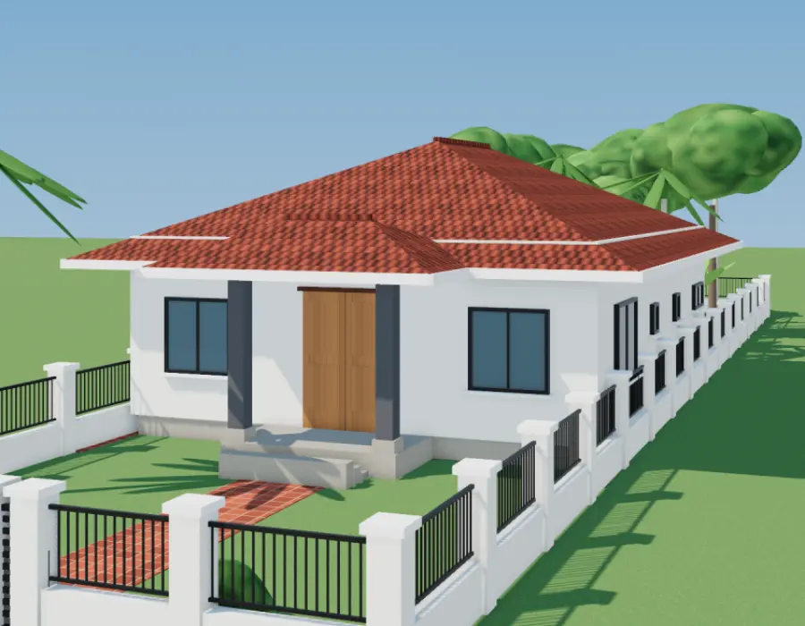 Phối cảnh 3D nhà cấp 4 mái Nhật
