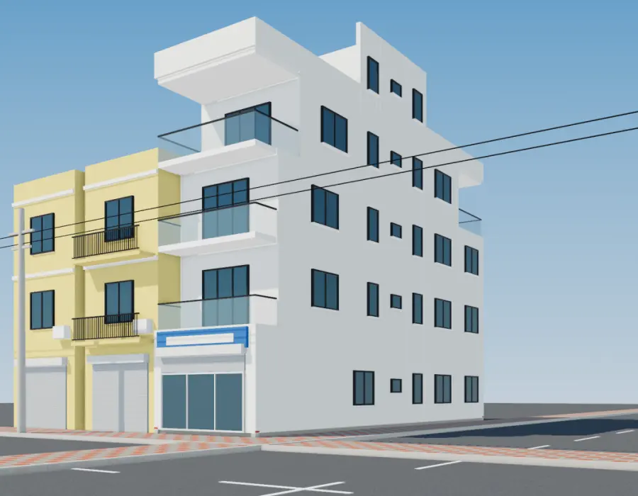 Phối cảnh 3D nhà phố lô góc 4 tầng kinh doanh