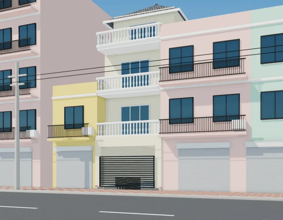 Phối cảnh 3D nhà phố tân cổ điển 4 tầng mái Thái