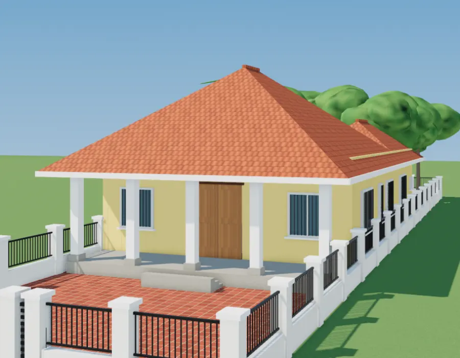 Phối cảnh 3D nhà vườn chữ L 1 tầng