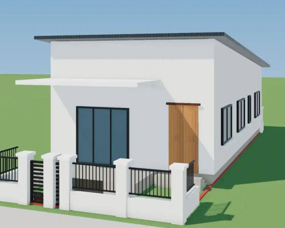 Phối cảnh 3D nhà cấp 4 mái lệch, tường gạch thẻ