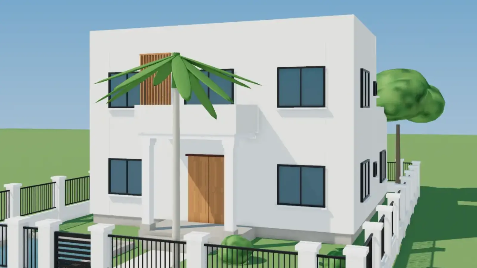 Mặt tiền và hồ bơi mẫu biệt thự 2 tầng